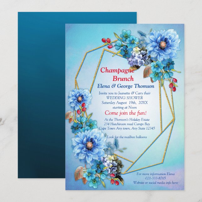 Illustrated  Watercolor  Moon flower Couple Shower Invitation (Front/Back)