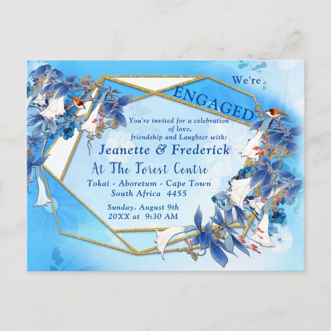 Illustrated  Watercolor  Moon-flower Engagement Invitation Postcard (Front)