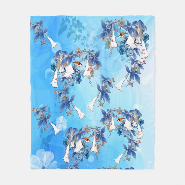 Illustrated  Watercolor  Moon-flower Fleece Blanket (Front)