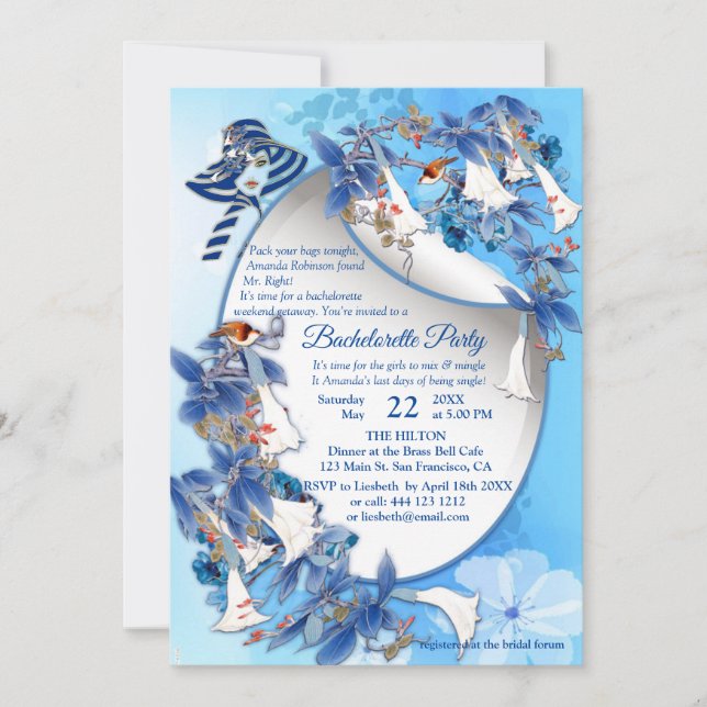 Illustrated  Watercolor  Moon-flower Invitation (Front)