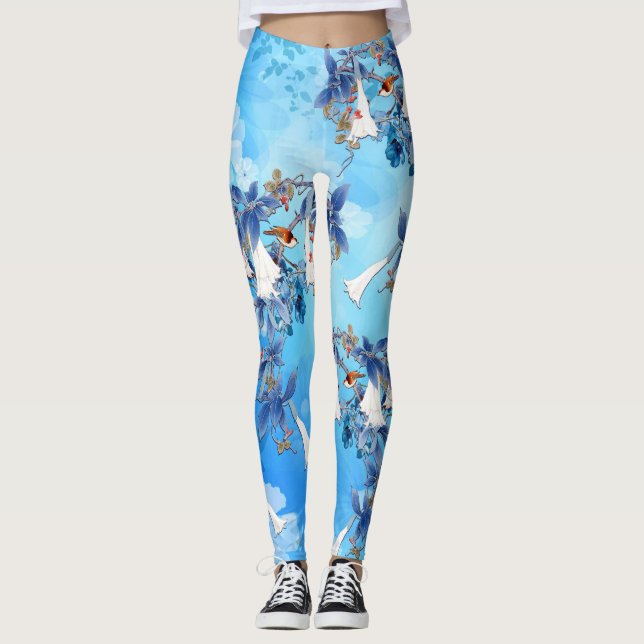 Illustrated  Watercolor Moon flower Leggings (Front)