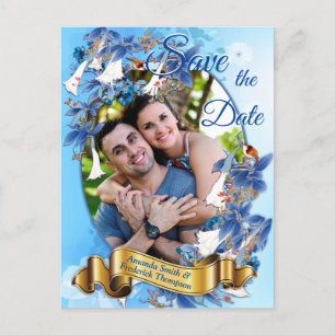 Illustrated Watercolor Moon-flower Save the date Announcement Postcard