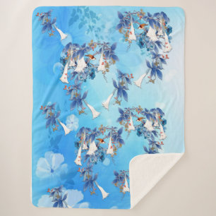 Illustrated Watercolor Moon-flower Sherpa Blanket