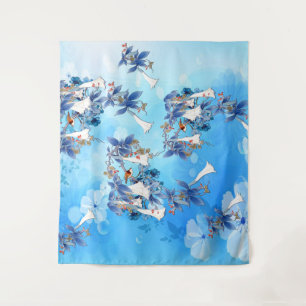 Illustrated Watercolor Moon-flower Tapestry