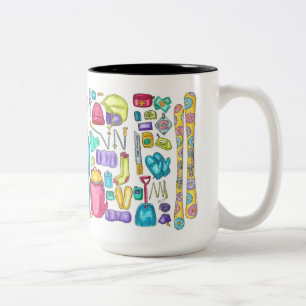 Illustrated Watercolor Skiing Pika Gear Spread Two-Tone Coffee Mug