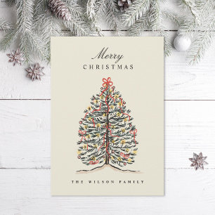 Illustrated Watercolor Victorian Christmas Tree Holiday Card