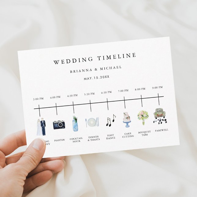 Illustrated Watercolor Wedding Day Timeline  Programme (Creator Uploaded)