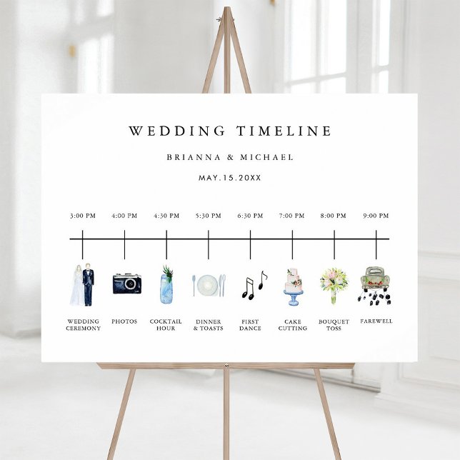 Illustrated Watercolor Wedding Day Timeline Sign (Creator Uploaded)