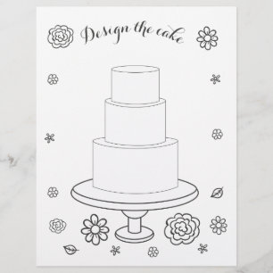 Illustrated Wedding Activity Cake Colouring Page