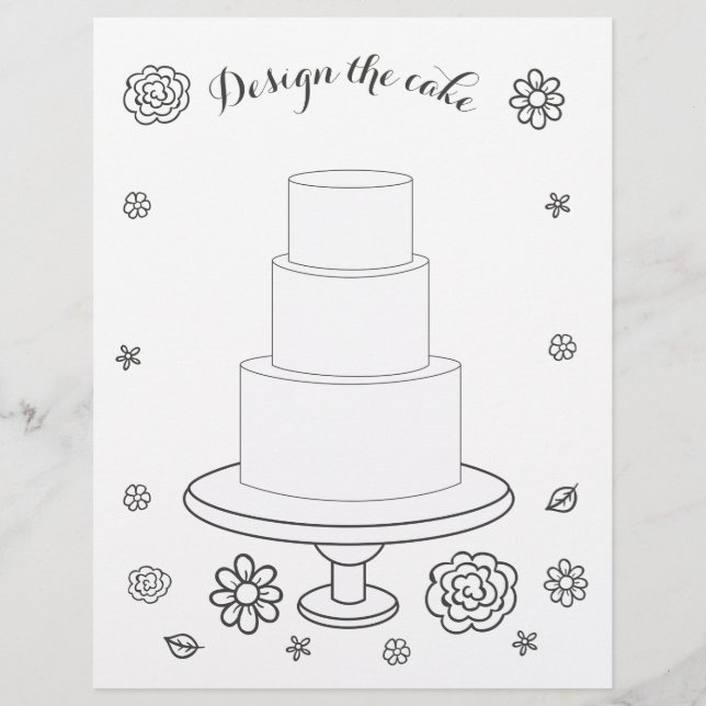 Illustrated Wedding Activity Cake Colouring Page (Front)