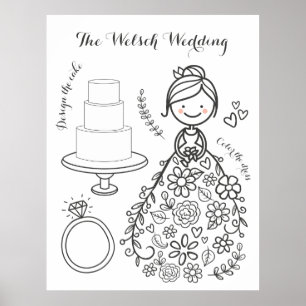 Illustrated Wedding Activity Coloring Page Poster
