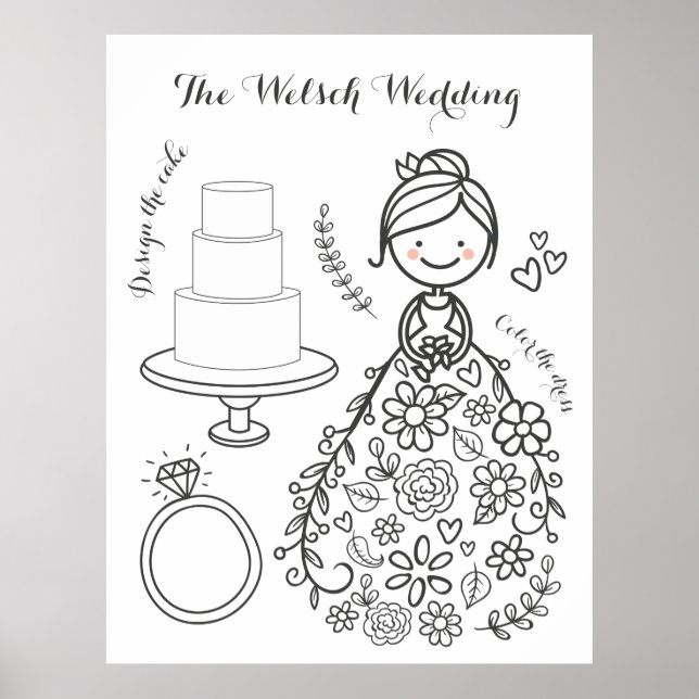 Illustrated Wedding Activity Coloring Page Poster (Front)