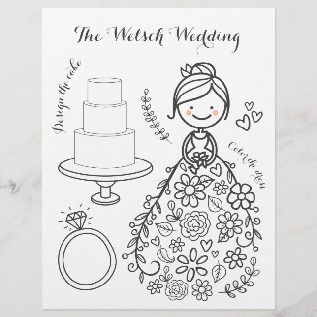 Illustrated Wedding Activity Colouring Page (Front)