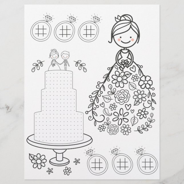 Illustrated wedding activity colouring page (Front)