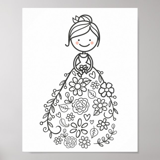 Illustrated Wedding Bride Colouring Page Poster (Front)