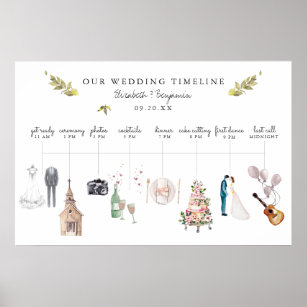 Illustrated Wedding Itinerary Timeline Welcome Poster