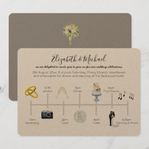Illustrated Wedding Timeline Invitation Icon Kraft