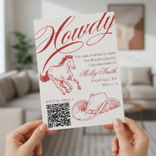 Illustrated Western Red Bachelorette Itinerary  Invitation