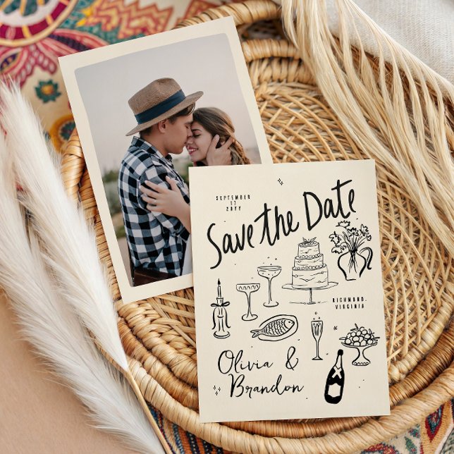 Illustrated Whimsical Hand-Drawn Wedding Save The Date (Creator Uploaded)