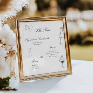 Illustrated Whimsical Wedding Bar Menu Poster