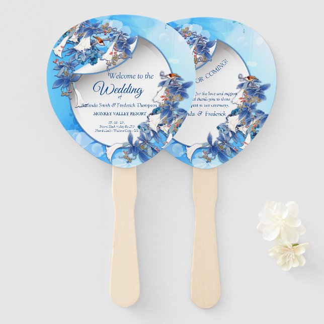 Illustrated  White Watercolor Moon flower Hand Fan (Front and Back)