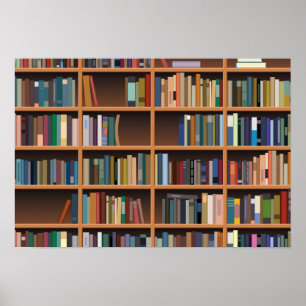 Illustrated Wide Bookshelf Poster