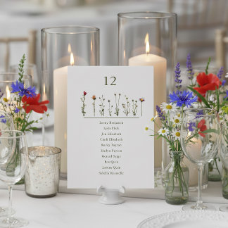 Illustrated Wildflowers numerical Seating Chart Invitation