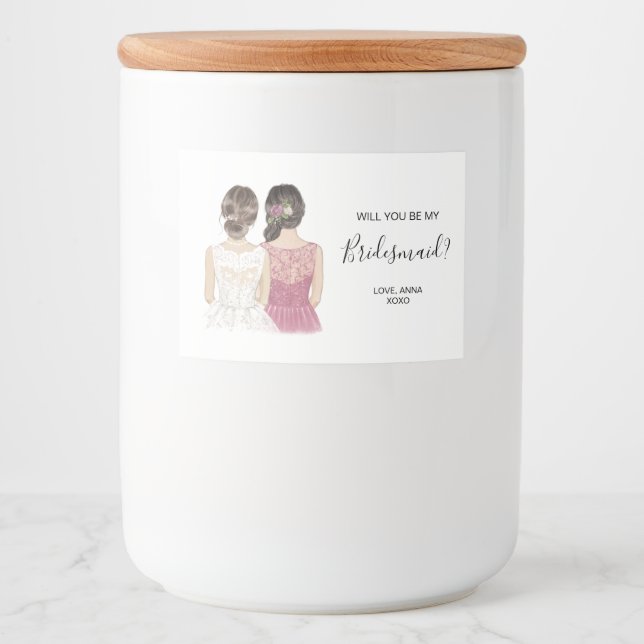 Illustrated will you be my bridesmaid candle label (Front)