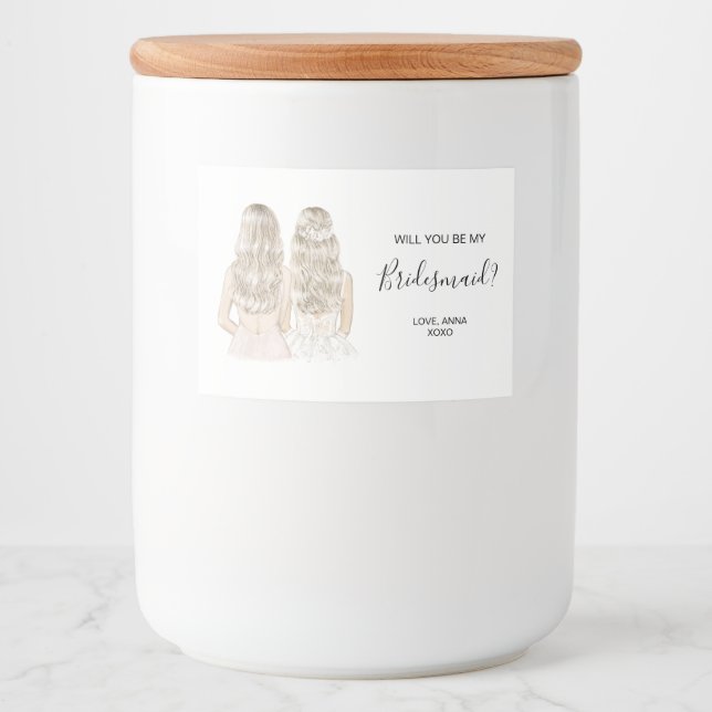 Illustrated will you be my bridesmaid candle label (Front)