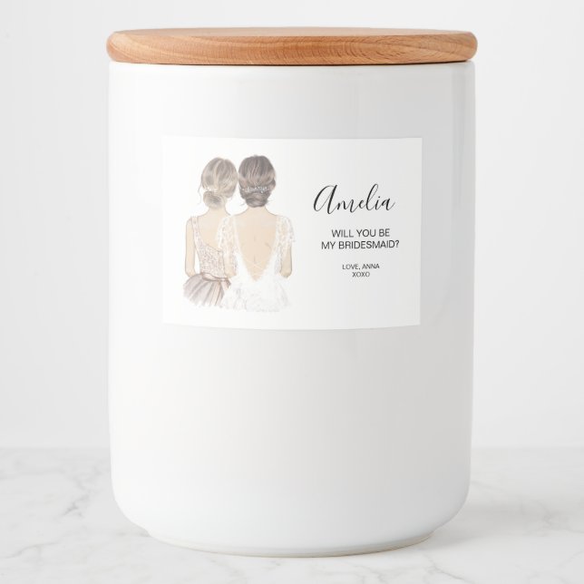 Illustrated will you be my bridesmaid candle label (Front)