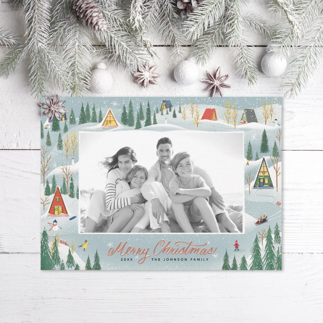 Illustrated Winter Scene Photo Holiday Card (Creator Uploaded)