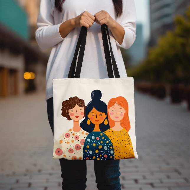 Illustrated Women Friends Art Trendy Graphic Tote Bag (Creator Uploaded)