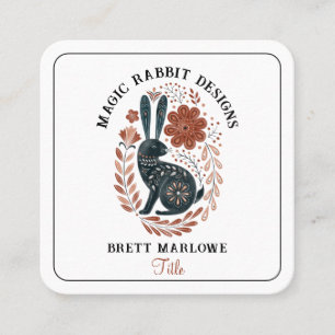 Illustrated Woodland Folk Art Black Rabbit  Square Business Card