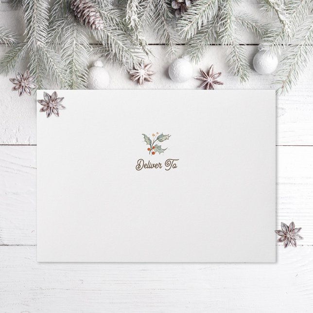 Illustrated Woodland Holly Christmas Holiday Card Envelope (Creator Uploaded)