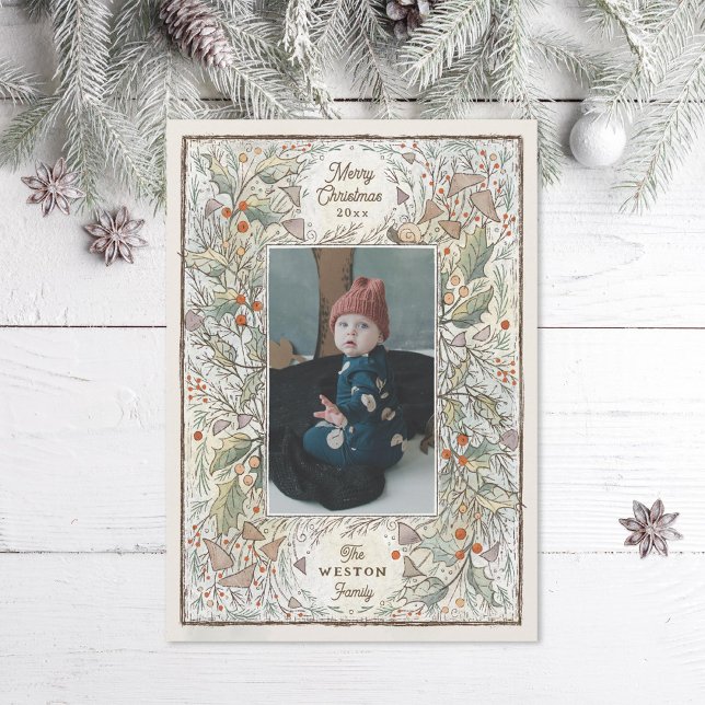 Illustrated Woodland Photo Frame Holiday Card (Creator Uploaded)