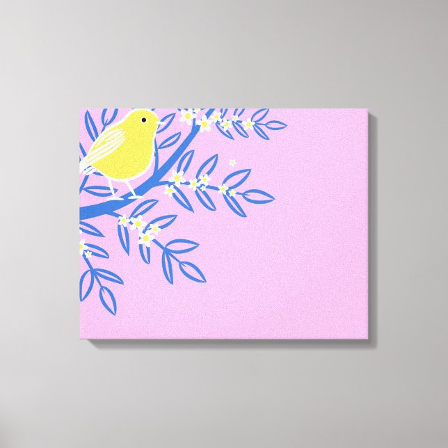 Illustrated Yellow Bird on a Pink Background Canvas Print (Front)