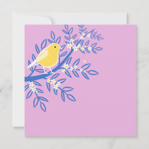 Illustrated Yellow Bird on a Pink Background Card