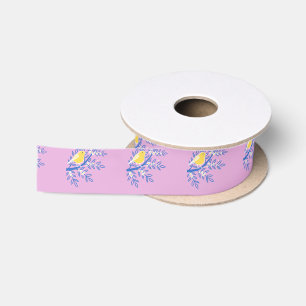Illustrated Yellow Bird on a Pink Background Satin Ribbon