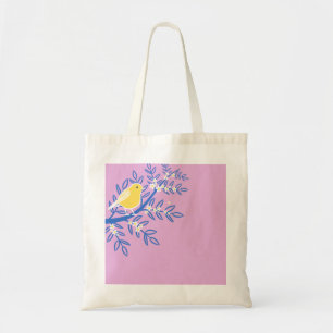 Illustrated Yellow Bird on a Pink Background Tote Bag