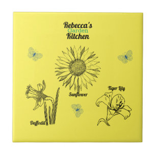 Illustrated Yellow Flowers  Tile