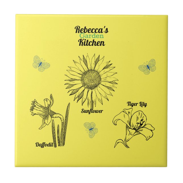 Illustrated Yellow Flowers  Tile (Front)