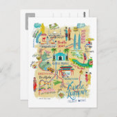 Illustrated Yellow Travel Map Kuala Lumpur Postcard (Front/Back)