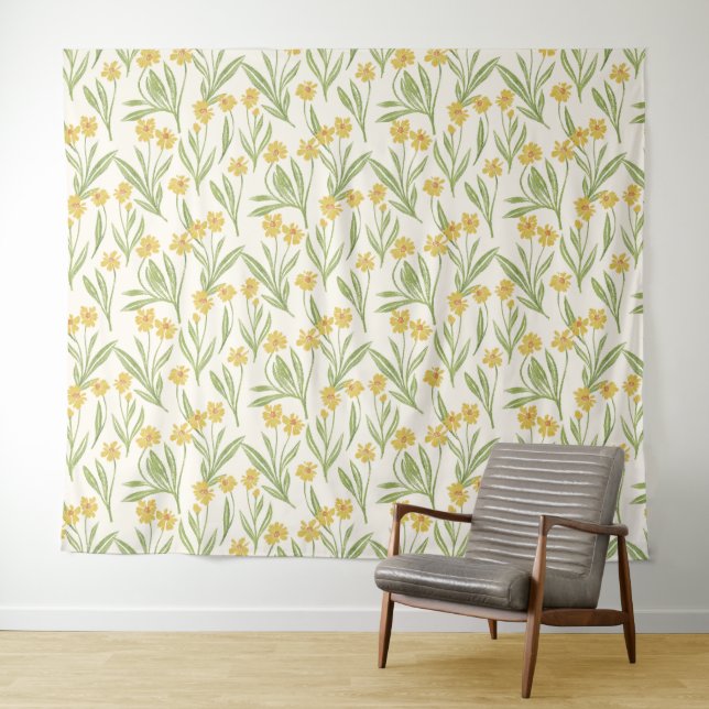 Illustrated Yellow Wild Cone Flower Pattern Tapestry (In Situ (Horizontal))