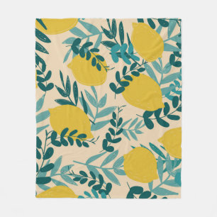 illustration. background lemons and leaves fleece blanket