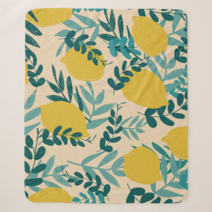 illustration. background lemons and leaves sherpa blanket