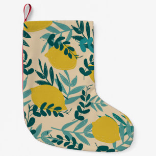 illustration. background lemons and leaves small christmas stocking
