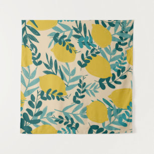 illustration. background lemons and leaves tapestry