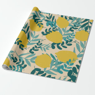illustration. background lemons and leaves wrapping paper