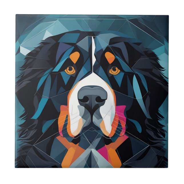 Illustration bernese mountain blue background tile (Front)