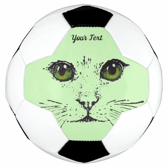 Illustration Black Cat Face Greenish Yellow Eyes Football (Front)